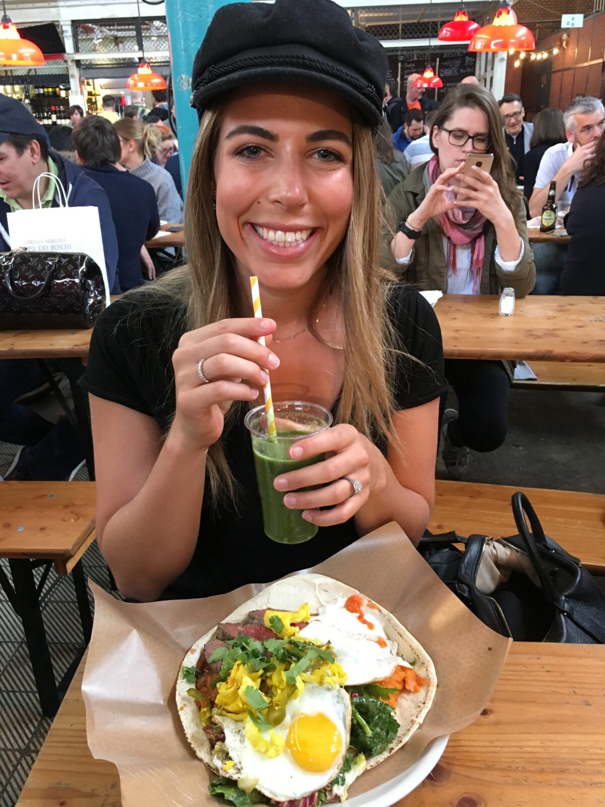 Sharing this Huevos Rancheros (Saturday mornings at Markthalle Neun in Berlin) plus a green smoothie, leaving room to try something else... Maybe dessert? :P Image: Lyndi Cohen