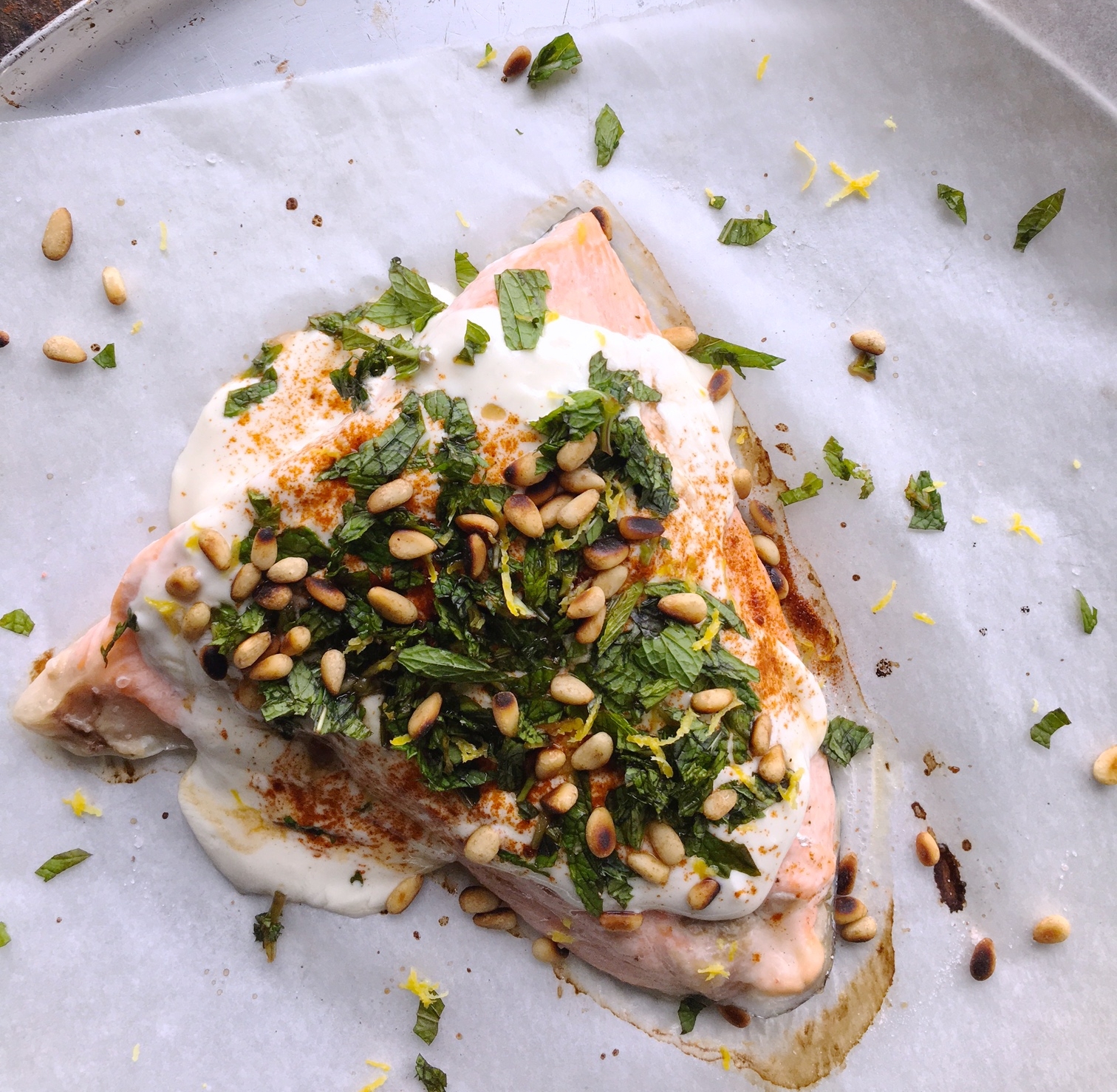 Baked Salmon with Tahini Yoghurt Healthy Recipes by Lyndi Cohen