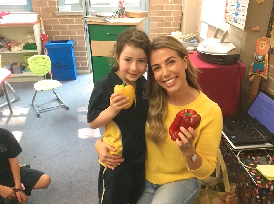 Here's a photo of my little cousin Millie (aged 6) and me at the Kindergarten lesson about healthy eating. Image: Lyndi Cohen 
